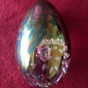 RARE GES 91 Glass Eye Studio Iridescent Egg Shaped Glass Paperweight Signed